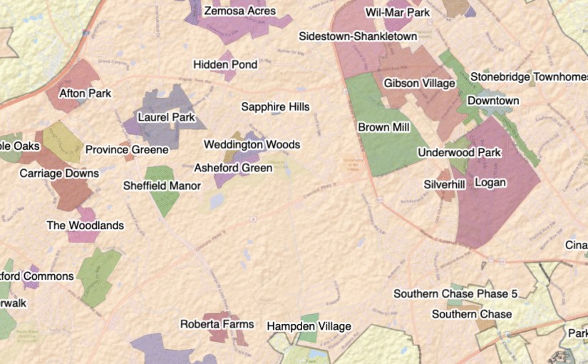 an overhead shot of a map of cabarrus county