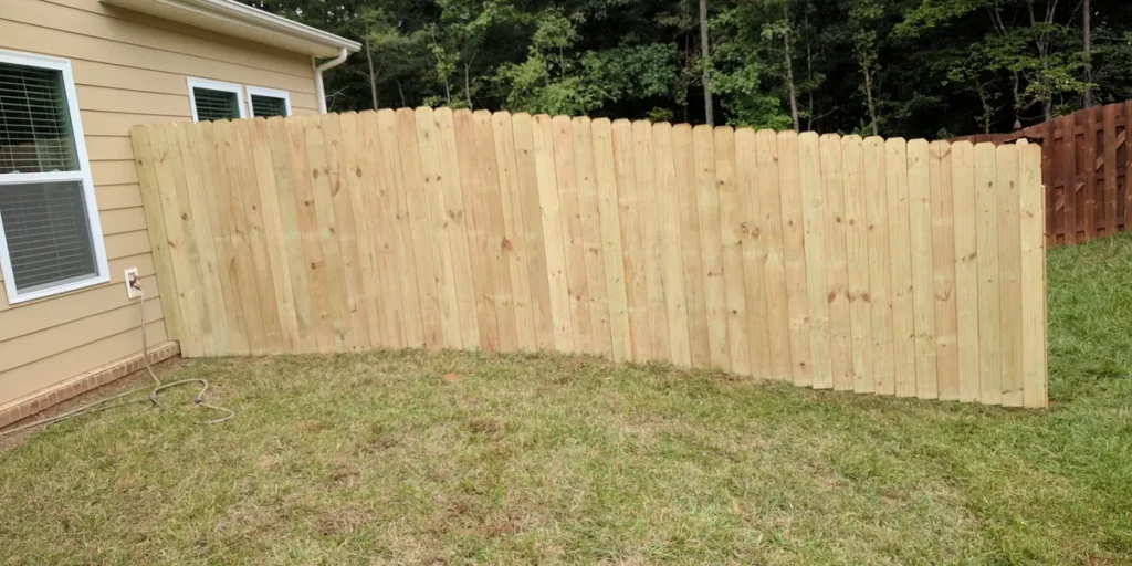 6' tall wood dog ear privacy fence attached to the front corners of a residence