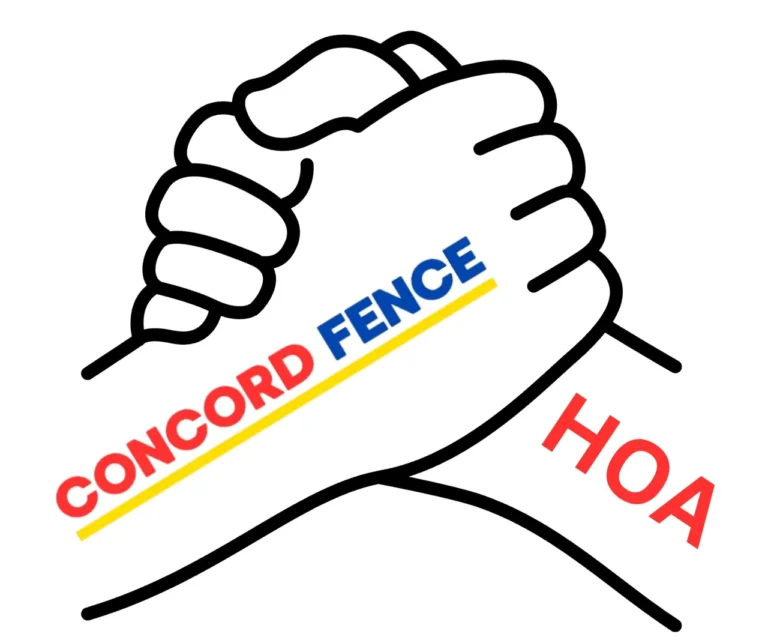 an original graphic by Concord Fence depicting two hands shaking, one hand labled Concord Fence and the other labeled HOA